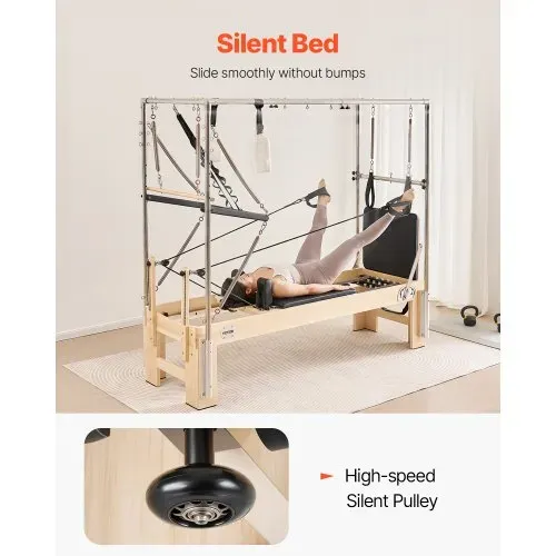 VEVOR Pilates Reformer Maschine aus Holz für Fitnessstudio zu Hause, Krafttrainingsgerät mit doppeltem Widerstand & Reformer-Box & Sprungbrett, für Fortgeschrittene und Anfänger, bis zu 181,44 kg – Bild 3