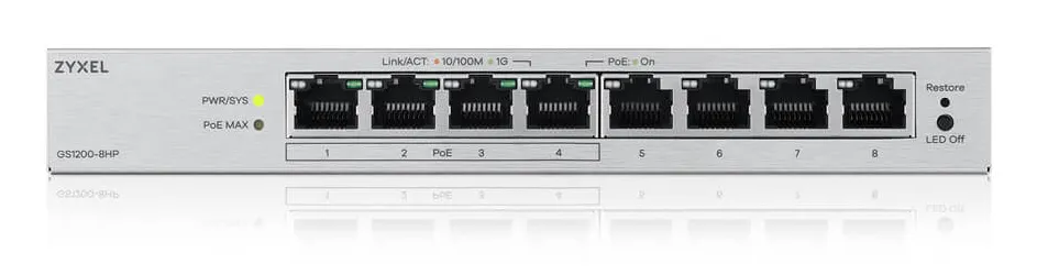 Zyxel GS1200-8HPV3 Managed L2 Gigabit Ethernet (10/100/1000) Power over Ethernet (PoE) Desktop Grau – Bild 3