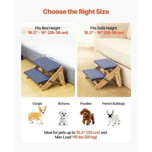VEVOR Hundetreppe 370x470x260 mm, 2-stufige Hautiertreppe, klappbare Holztreppe geeignet für kleine, mittlere, große, ältere Haustiere sowie Welpen bis 50 kg, Hundeleiter für Betten, Sofas & Autos – Bild 4