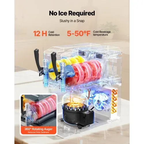 VEVOR Slush Maschine 2 x 4 L, Slusheis Eisbereiter 455 W (kein Eis nötig), Elektrische Margarita-Maschine mit Selbstreinigungsfunktion, Geeignet für Frozen Margaritas Frappés Milchshakes Shakes – Bild 2
