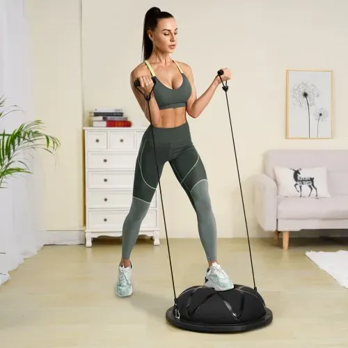 VEVOR Halb-Gymnastikball-Trainer, 23 Zoll Balance Ball Trainer, 660 lbs Tragkraft Stabilitätsball, Yoga-Ball mit Widerstandsbändern und Pumpe, Kraft-Fitnessball für das Heim-Fitnessstudio, Ganzkörpertraining, Schwarz – Bild 7