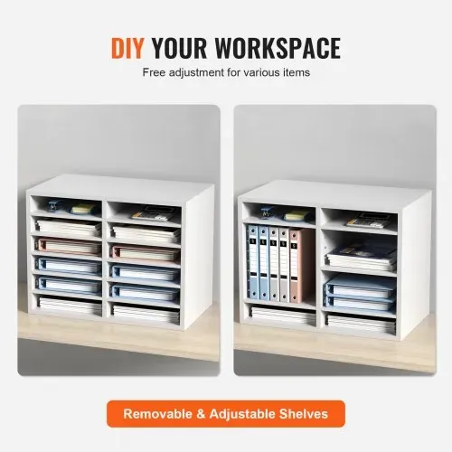 VEVOR Briefablage Schreibtisch Organizer 520 x 305 x 410 mm, 2,3–5,6 cm Einstellbar A4 Stapelbar, Papierablage, Aufbewahrung Schreibtisch Ablagesystem Organisation, Ablage (Weiß, 2 x 6 Fächer) – Bild 4