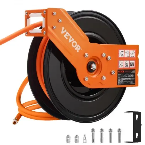 VEVOR Druckluftschlauch Schlauchtrommel, 9,52 mm x 15,24 m Hybrid-Luftschlauch, max. 300 PSI, Schlauchaufroller mit automatischem Aufrollen & Zuleitung, für Decken-/Wandmontage & 180° Schwenkhalterung – Bild 9