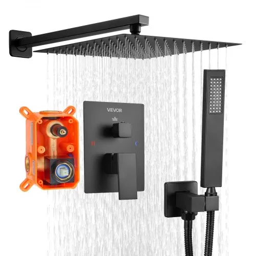VEVOR Duscharmatur Regenduschsystem fürs Badezimmer Duschsystem mit 305 mm quadratischen Regenduschkopf & Handbrause, wandmontierte Badezimmerarmaturen mit Messingventil & Zierset, Mattschwarz VEVOR Duscharmatur Regenduschsystem fürs Badezimmer Duschsystem mit 305 mm quadratischen Regenduschkopf & Handbrause, wandmontierte Badezimmerarmaturen mit Messingventil & Zierset, Mattschwarz