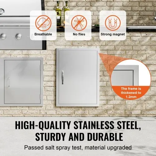 VEVOR Grill-Zugangstür, 508 x 686 mm, Einzelne Außenküchentür, Flächenbündig Montierte Edelstahltür, Vertikale Wandtür mit Griff, für Grillinsel, Grillstation, Außenschrank – Bild 2