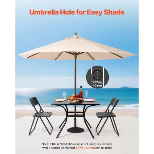 VEVOR Terrassentisch Gartentisch Balkontisch (94 x 94 cm) aus Kohlenstoffstahl quadratischer Esstisch für Outdoor Hof Terrasse Garten Veranda, wasserfest, mit Schirmloch, 68 kg Tragkraft Schwarz – Bild 4
