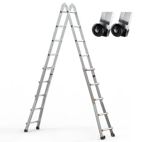 VEVOR Teleskopleiter mit A-Rahmen, 5120 mm, kompakte Aluminium-Ausziehleiter, multifunktionale, zusammenklappbare Wohnmobilleiter, für Hausaufgaben, Treppen, Innen- und Außendächer, 150 kg Tragkraft – Bild 8