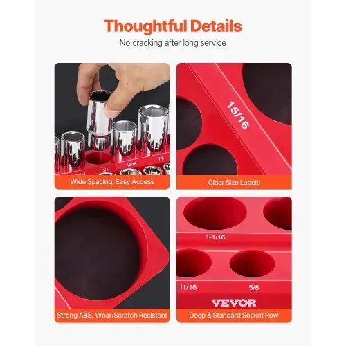 VEVOR Steckschlüssel-Organizer-Set, 3-teiliger, 1/4 Zoll, 3/8 Zoll & 1/2 Zoll SAE-Steckschlüsselablagen, für bis zu 68 Standard- & tiefe Steckschlüssel (Steckschlüssel nicht im Lieferumfang enthalten) – Bild 4