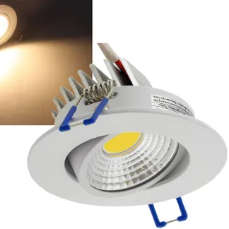 LED-Einbauleuchte „COB-5“, 5W, 420lm ALU, 3000K, 95°, Ø85xT47mm, Rahmen weiß LED-Einbauleuchte „COB-5“, 5W, 420lm ALU, 3000K, 95°, Ø85xT47mm, Rahmen weiß