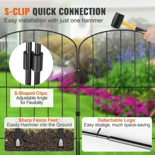 VEVOR 10x Dekorativer Gartenzaun 61x33cm Oberbogen Metallzaun aus Kohlenstoffstahl Steckzaun 5,08cm Spike-Abstand Hundezaun Gitterzaun Beetzaun Zaun Metall Zaunelementen inkl. Befestigungsmaterial – Bild 4