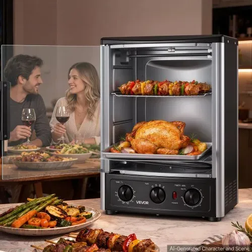 VEVOR Vertikaler Dönergrill 22 L 1500 W Gyrosgrill Kebabgrill Shawarma für Familien und Kleine Treffen, 0-240 °C, 0-60 Min Timer, mit Drehspieß, Grillrost, Fettauffangblech sowie Krümelschale – Bild 7