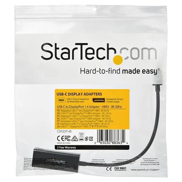 StarTech.com USB-C auf DisplayPort Adapter - 8K/5K/4K USB Typ C zu DP 1.4 Alt Mode Videokonverter - HBR3/DSC/HDR - 8K 60Hz Thunderbolt 3 kompatibler DisplayPort Monitor Display Adapter – Bild 4