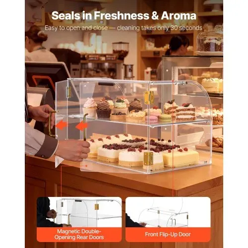 VEVOR Gebäckvitrine 2-stöckig, Gewerbliche Bäckereivitrine aus Transparentem Acryl, Thekenvitrine mit Magnetischer Rücktür & Abnehmbarer Trennwand für Kekse Desserts Donuts, 558 x 355 x 355 mm – Bild 3