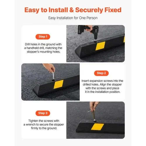 VEVOR Parkstopper Radstopper 2 Stk. 184 x 16 x 11 cm Einparkhilfe Parkbegrenzung mit Reflektorstreifen, Parkplatzsperre aus Gummi für Autos Lieferwagen Lkw, Radführungsblock, Parkplatzbegrenzung – Bild 4