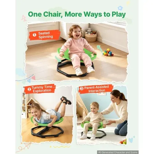 VEVOR Drehstuhl Kinder Autismus Sensorischer Drehsitz 50 kg 435x410 mm Grün, ADHS Hilfsmittel für Kinder im Alter von 2-6 Jahren, Förderung von Gleichgewicht Körperkoordination Greifkraft, PP-Material – Bild 3