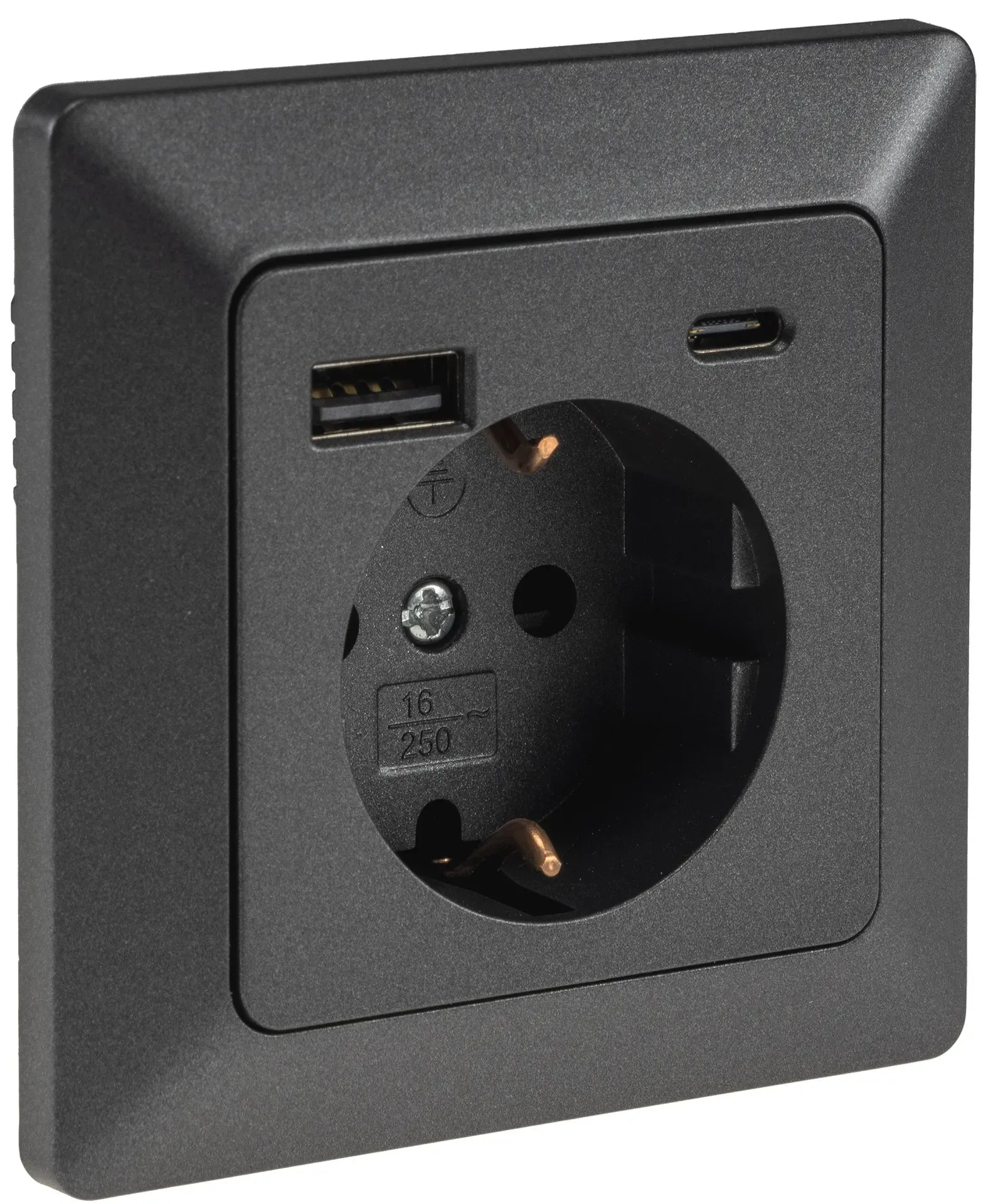MILOS Schutzkontakt-Steckdose, anthrazit 230V~/ 16A, Unterputz, USB-A/C PD 3.0 MILOS Schutzkontakt-Steckdose, anthrazit 230V~/ 16A, Unterputz, USB-A/C PD 3.0