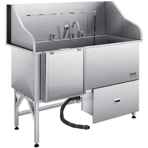 VEVOR 304 Edelstahl-Hundewaschstation, 154,9 cm große Pflegebadewanne mit rutschfester, flacher Rampe, Schublade, Warm- und Kaltwasserhahn, All-in-One-Badewanne für Pflegesalons, für alle Größen geeignet (linke Tür) – Bild 10