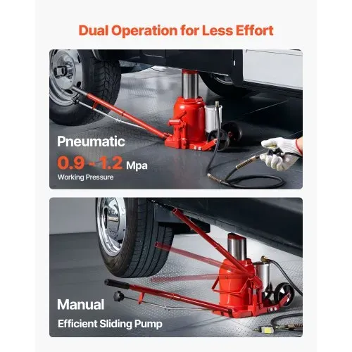 VEVOR pneumatischer Flaschenwagenhebr Wagenheber 50 t 265–410 mm Hubbereich, lufthydraulischer/manueller Stempelwagenheber Wagenheber mit Pumpe für SUV Pickup Lkw Wohnmobil Autoreparatur Rot – Bild 2
