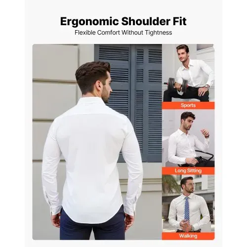 VEVOR Herrenhemd XL, Langarmhemd, knitterfrei, Freizeithemden, Bügelfrei, Businesshemden, weicher Stretch-Stoff für Business, Freizeit oder formelle Anlässe, Arbeit, Hochzeit, Abendessen, Weiß – Bild 2