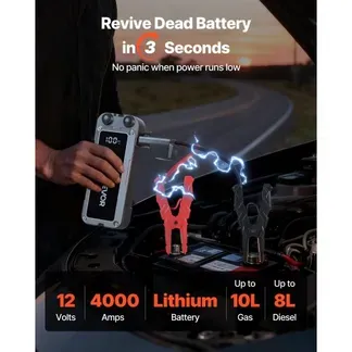VEVOR Starthilfe Powerbank, Starthilfegerät 4000A Spitzenstrom mit LED-Taschenlampe & Kabel für Motor bis zu 10L Benzin/8L Diesel, Tragbarer Booster mit Schnellladung & Sicherheitsschutz für Notfall VEVOR Starthilfe Powerbank, Starthilfegerät 4000A Spitzenstrom mit LED-Taschenlampe & Kabel für Motor bis zu 10L Benzin/8L Diesel, Tragbarer Booster mit Schnellladung & Sicherheitsschutz für Notfall