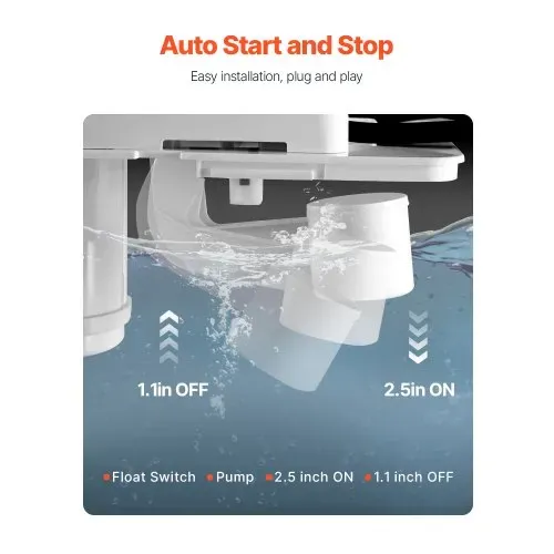 VEVOR Kondensatabsaugpumpe Kondensatpumpe 1/50 PS 1,89 L Tank, automatische AC-Kondensatpumpe mit Schwimmerschalter und 6 m Schlauch für Klimaanlage Luftentfeuchter, Eisbereiter-Wasserablauf Schwarz – Bild 2