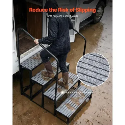 VEVOR Wohnmobiltreppe mit 2 Handläufen (4 Stufen), Standtreppe mit 300 kg Tragkraft, Außentreppe mit Rutschfester Matte für Senioren/Haustiere, Trittstufe für Camper, Mobilheim, Veranda, Pool und Spa – Bild 4