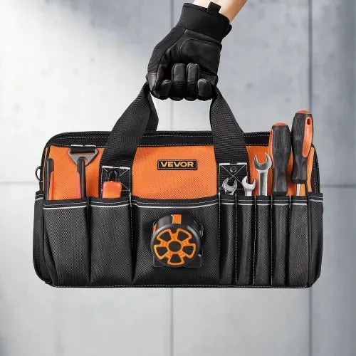VEVOR Werkzeugtasche 40x23x22cm, Aufbewahrungstasche mit 14 Innen- & 19 Außenfächern, Wasserfester Werkzeug-Organizer aus Polyester mit Schultergurt & Reißverschluss, Werkzeugbeutel für Handwerker – Bild 7