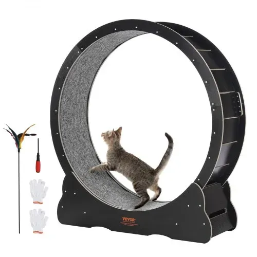 VEVOR Katzenlaufrad aus Holz, 110cm großes Katzenlaufband für Hauskatzen, Katzenlaufrad mit abnehmbarem Teppich & Katzenangel zum Laufen/Gehen/Trainieren, für die meisten Katzen geeignet, Schwarz VEVOR Katzenlaufrad aus Holz, 110cm großes Katzenlaufband für Hauskatzen, Katzenlaufrad mit abnehmbarem Teppich & Katzenangel zum Laufen/Gehen/Trainieren, für die meisten Katzen geeignet, Schwarz