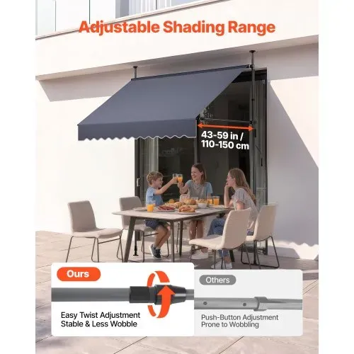 VEVOR Klemmmarkise 2 m, Höhenverstellbare Markise mit Handkurbel, Terrassenmarkise UPF 80+ Sonnenschutz, Sonnenmarkise, Balkonmarkise, Ideal für Terrasse, Balkon & Garten, Dunkelgrau – Bild 3