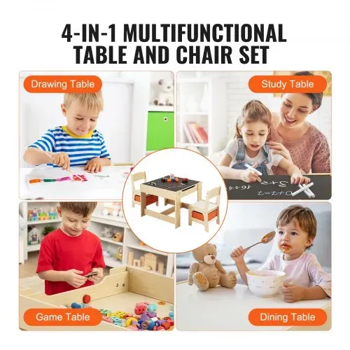 VEVOR Kindersitzgruppe Kindertisch, 2 Kinderstühle 1 Tisch Kindersitzgruppe aus P2-Grad MDF, Kindertisch-Set Stabile Kindermöbel mit doppelseitiger Tischplatte & Aufbewahrungsbox Kindermöbelset – Bild 5