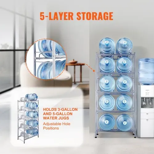 VEVOR Wasserkrughalter mit 5 Ebenen, 5-Gallonen-Wasserflaschenhalter, zweireihiges Wasserflaschenregal für 10 Flaschen, robustes Wasserkrugregal für Küche, Büro, Wohnzimmer, Silbergrau – Bild 2
