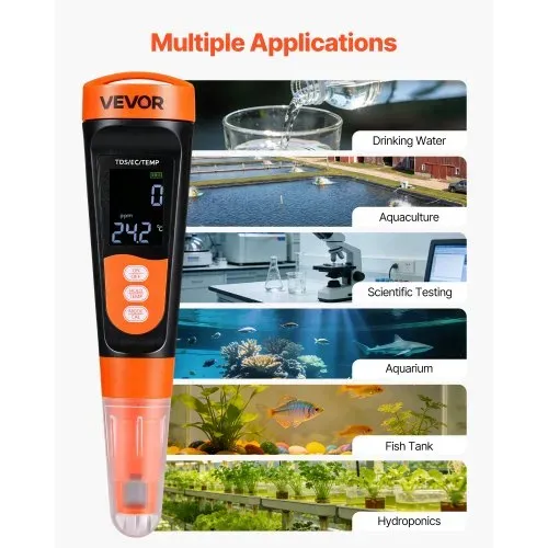 VEVOR TDS-Messgerät, Messbereich 0–9990 ppm, EC/TDS-Mehrparametermessung, Digitales Wassermessgerät mit Automatischer Zeitregelung, Übersichtliches VA-Display, für Trinkwasserqualitätsprüfung – Bild 5