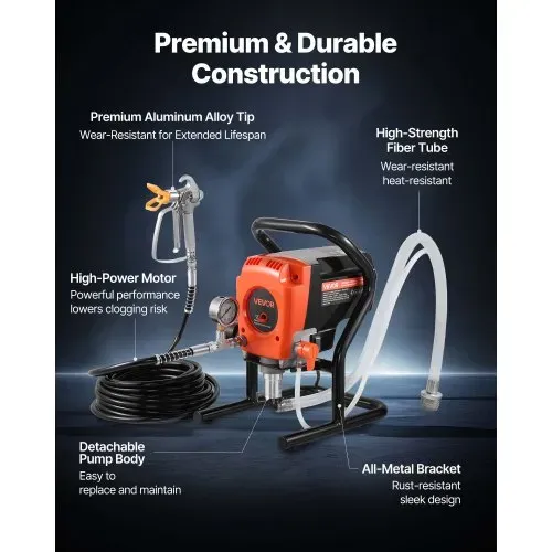 VEVOR Airless-Farbspritzgerät Sprühgerät 900 W 3300 psi, 1,78 L/min Farbsprühsystem mit Reinigungsbürste & Schlauch & Verlängerungsstange & Düsen, Farbsprühgerät für Wohnungen, Gebäude – Bild 4