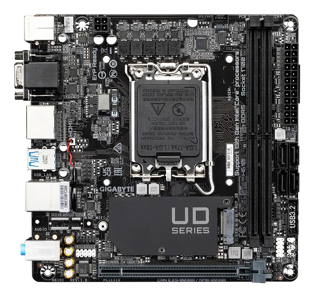 GIGABYTE H610I Motherboard - Unterstützt Intel Core 14. Generation CPUs, 4+1+1 Hybrid Digital VRM, bis zu 5600MHz DDR5, 1xPCIe 3.0 M.2, GbE LAN, USB 3.2 Gen 1 – Bild 2