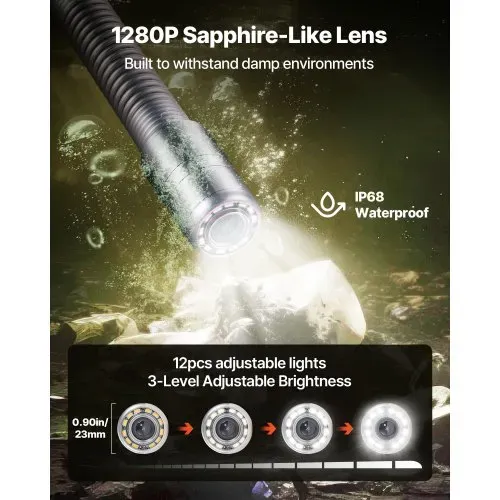 VEVOR Kanalkamera, 50 m, selbstnivellierende Rohrkamera mit 4,3-Zoll-HD-Bildschirm, IP68 wasserdicht, mit Beleuchtung (12 LEDs & 16-GB-Speicherkarte) für Abwasserleitungen & -rohre – Bild 3