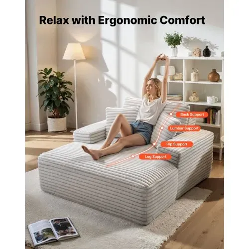 VEVOR Chaiselongue Relaxliege 138cm, gepolstertes Schlafsofa mit Dekokissen & Armlehnen, Schlafcouch mit tiefer Sitzfläche für Wohnzimmer Schlafzimmer, Loungesessel aus hochelastischem Schwamm Beige VEVOR Chaiselongue Relaxliege 138cm, gepolstertes Schlafsofa mit Dekokissen & Armlehnen, Schlafcouch mit tiefer Sitzfläche für Wohnzimmer Schlafzimmer, Loungesessel aus hochelastischem Schwamm Beige