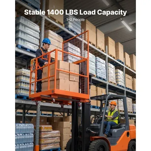 VEVOR Staplerbühne 1225x1148mm, 635kg Belastbarer Arbeitskorb aus Kohlenstoffstahl, Arbeitsbühne mit 155x60mm Einfahrtaschen Verriegelungsstift & Rollen, Gabelstapler-Sicherheitskorb für Höhenarbeiten – Bild 2