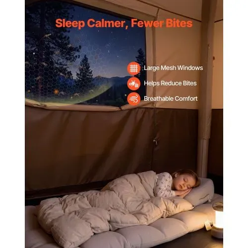VEVOR Campingzelt 6 Personen, Aufblasbares Familienzelt mit Wiederaufladbarer Pumpe, TPU-Luftschlauch & 4 Netzfenstern, Kabinenzelt mit Tragetasche für Familien-Camping & Wandern, Beige – Bild 5