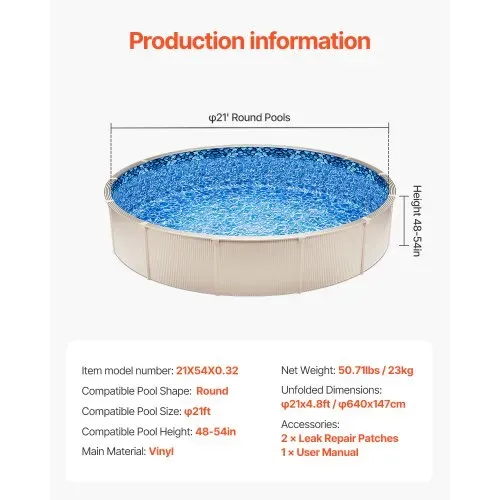 VEVOR Runde Poolfolie, φ 640x147 cm, Innenfolie, Ersatzfolie, Innenhülle, Schwimmbadfolie, Folie aus Vinyl in Standardstärke im Überlappungsstil, für Aufstellpools mit 137 cm Wandhöhe – Bild 6