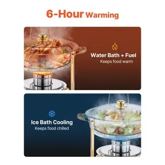 VEVOR Chafing Dish Buffet Speisenwärmer mit 4 Behältern in voller Größe (4,7 L pro), runder Catering-Wärmespender mit Deckel & Wasserpfanne & klappbarer Ständer, für Hochzeiten Partys Golden VEVOR Chafing Dish Buffet Speisenwärmer mit 4 Behältern in voller Größe (4,7 L pro), runder Catering-Wärmespender mit Deckel & Wasserpfanne & klappbarer Ständer, für Hochzeiten Partys Golden