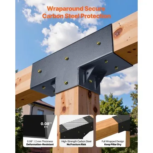 VEVOR Pfostenverbinder, 4er-Pack, T-förmige Pfostennecke für Posten mit einer Innengröße von 92 x 92 mm, 3-Wege-Pergola-Halterungen, Pavillon-Halterungssatz mit Schrauben – Bild 3