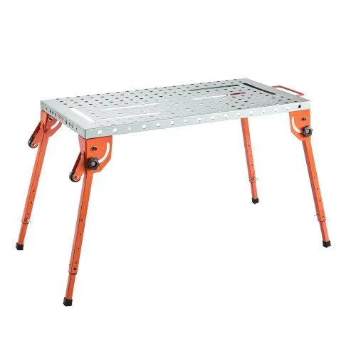 VEVOR Faltbarer Schweißtisch 533x1118mm, 226 kg Tragkraft, Werktisch mit 4-stufiger Höhenverstellung, Werkbank mit 6 Werkzeugschlitzen und 16mm Befestigungslöchern für Reparatur von Schweißbaugruppen – Bild 9
