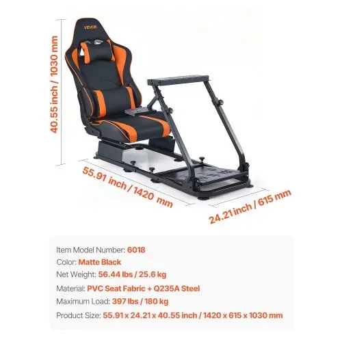 VEVOR Lenkradständer, Simulator-Cockpit mit Doppelschienen-Doppelarm, passend für Logitech G25, G27, G29, G920, G923, Thrustmaster T300RS, TX F458, T500RS, T3PA-PRO (F1/GT) und CSR-Pedale – Bild 6