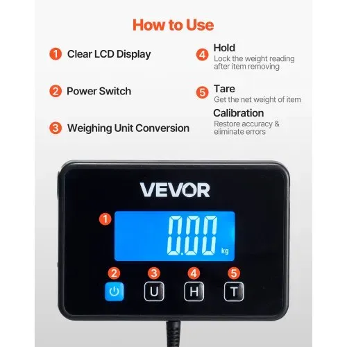 VEVOR Digitale Paketwaage, 10/100g, doppelte Genauigkeit, 200 kg Plattformwaage mit Hold-/Tara-Funktion & LCD-Display, für Pakete, Porto, Gepäck, Batterie & Ladekabel im Lieferumfang enthalten – Bild 5