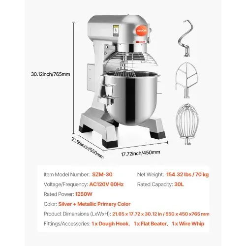VEVOR Kommerzieller Knetmaschine 30L für Backbedürfnisse Pizzateig Brotteig usw. Kochmaschine Handelsüblicher 3-Gang-Standmixer aus Hochleistungsstahl Brandneuer – Bild 6