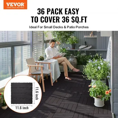 VEVOR Terrassenfliesen, 36er-Set, Balkonfliesen 30x30cm, Klickfliesen, wasserdichter Kunststoff-Bodenbelag für den Außenbereich, Terrassenbodenbelag für Veranda, Pool, Balkon, Hinterhof, Dunkelbraun VEVOR Terrassenfliesen, 36er-Set, Balkonfliesen 30x30cm, Klickfliesen, wasserdichter Kunststoff-Bodenbelag für den Außenbereich, Terrassenbodenbelag für Veranda, Pool, Balkon, Hinterhof, Dunkelbraun