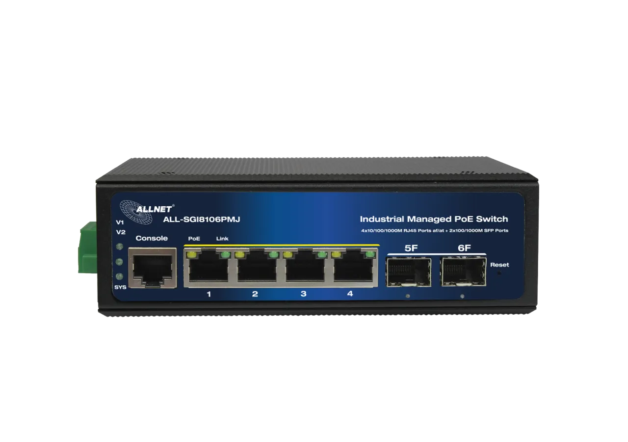 ALLNET Switch industrial full managed Layer2+ 6 Port GbE • PoE Budget 360W • 4x PoE bt • 2x SFP • Lüfterlos • DIN • ALL-SGI8106PMJ-BT – Bild 4