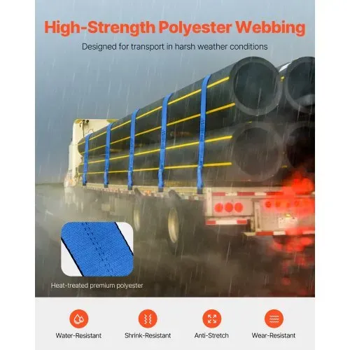 VEVOR Windengurte, 4" x 30', 6000 lbs Tragfähigkeit, 18000 lbs Bruchfestigkeit, LKW-Gurte mit flachem Haken, für Anhänger, Bauernhöfe, Rettungen, Baumschoner, blau (10er-Pack) – Bild 2