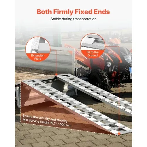 VEVOR Auffahrrampen Anhängerrampen 2 Stk. 240 x 38 cm Laderampen aus Aluminiumlegierung, 2721,6 kg Gesamtkapazität, für Karren Ackerschlepper Geländefahrzeuge Rasenmäher Motorräder Silber – Bild 4