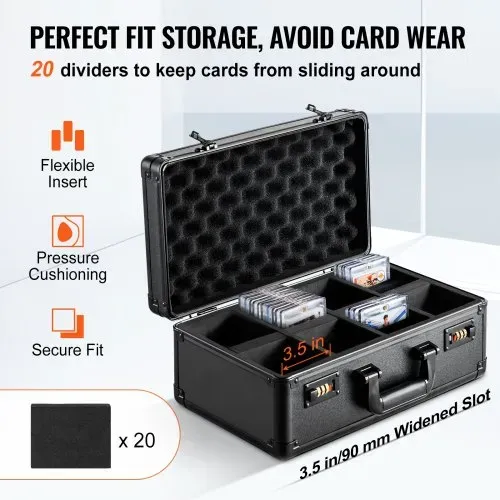 VEVOR Aufbewahrungsbox 4 Fächer, Tragetasche für Sportkarten mit Schaumstoffteilern mit Codeschloss, für 108 bewertete PSA-Karten, 76 BGS-Karten, 84 SGC-Karten, 388 Top Loader oder 999+ lose Karten – Bild 2